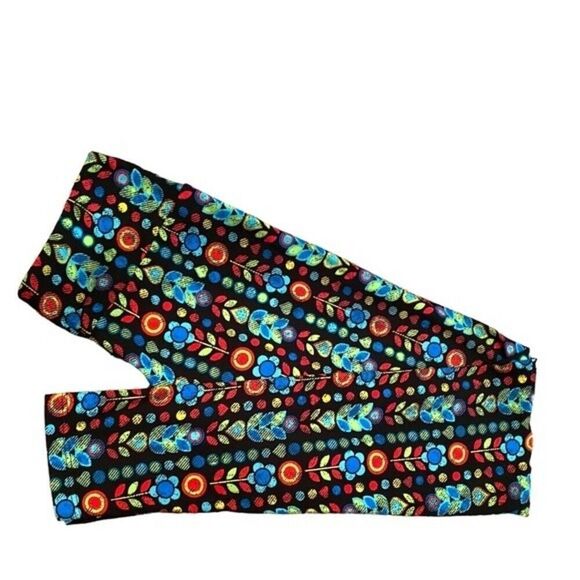 0513 LuLaRoe Size OS Leggings Daisy Folk Art Print New - Picture 1 of 4